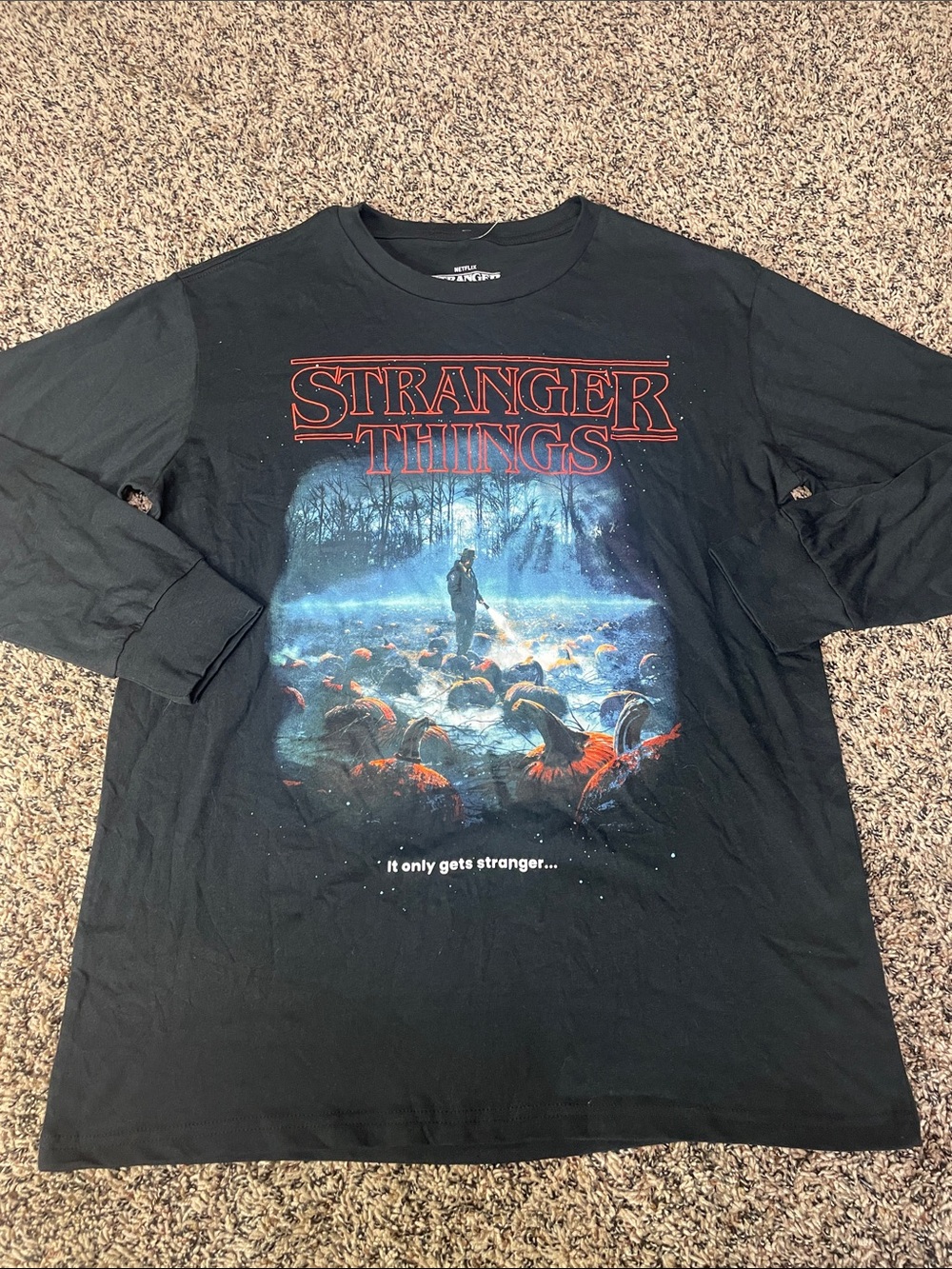 Stranger Things Black Graphic Long-Sleeve T-Shirt Mens Medium NWOT